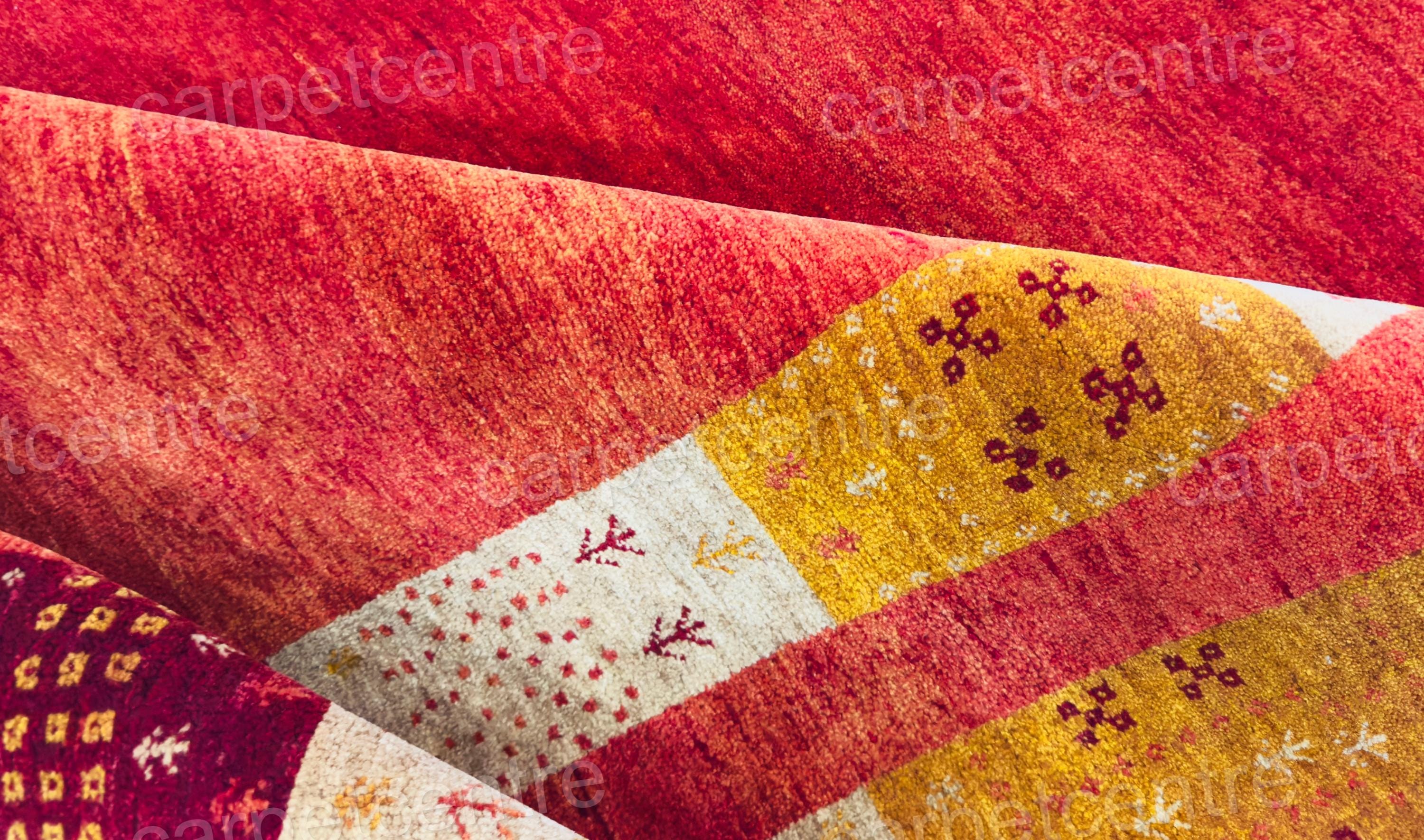 Hand Knotted Wool Rug | Terracotta & Gold Geometric, Indian Artisan Made (7'9" x 5'7")