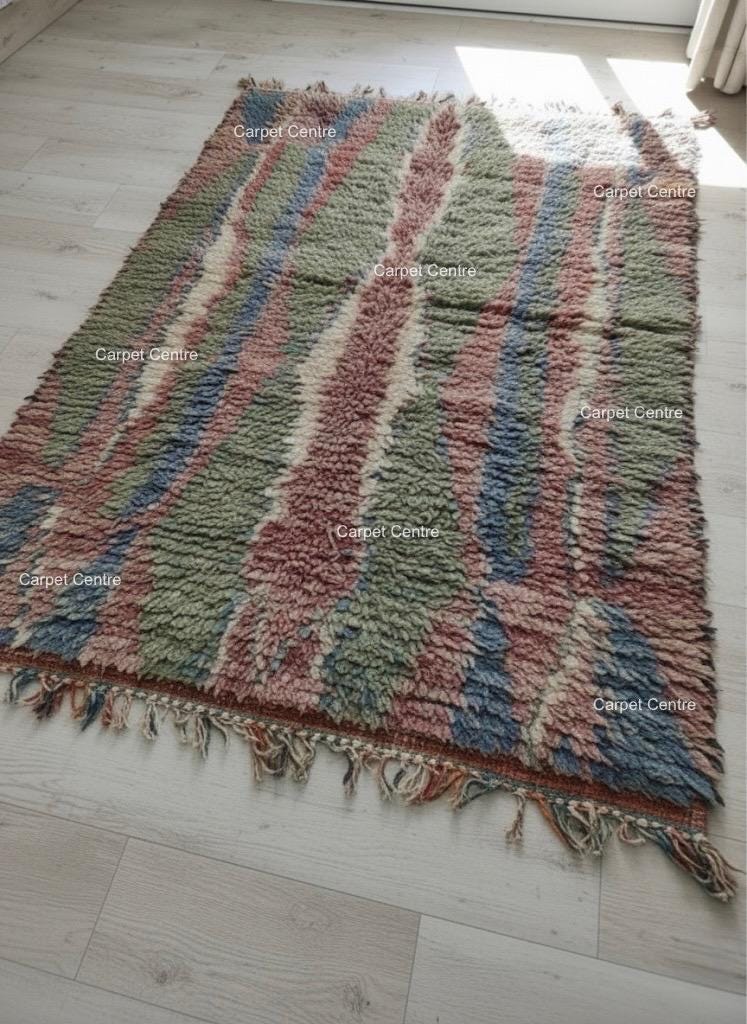 Handmade Moroccan Shag Rug, Dusty Rose, Sage Green, Tulu Style