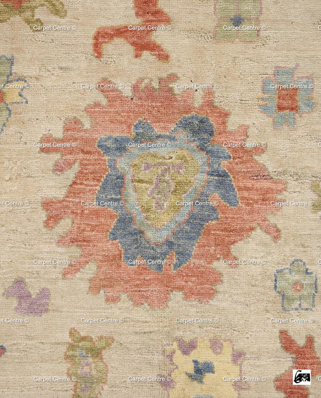 Hand Knotted Wool Oushak Rug – Beige & Pastel Floral, Turkish Knot