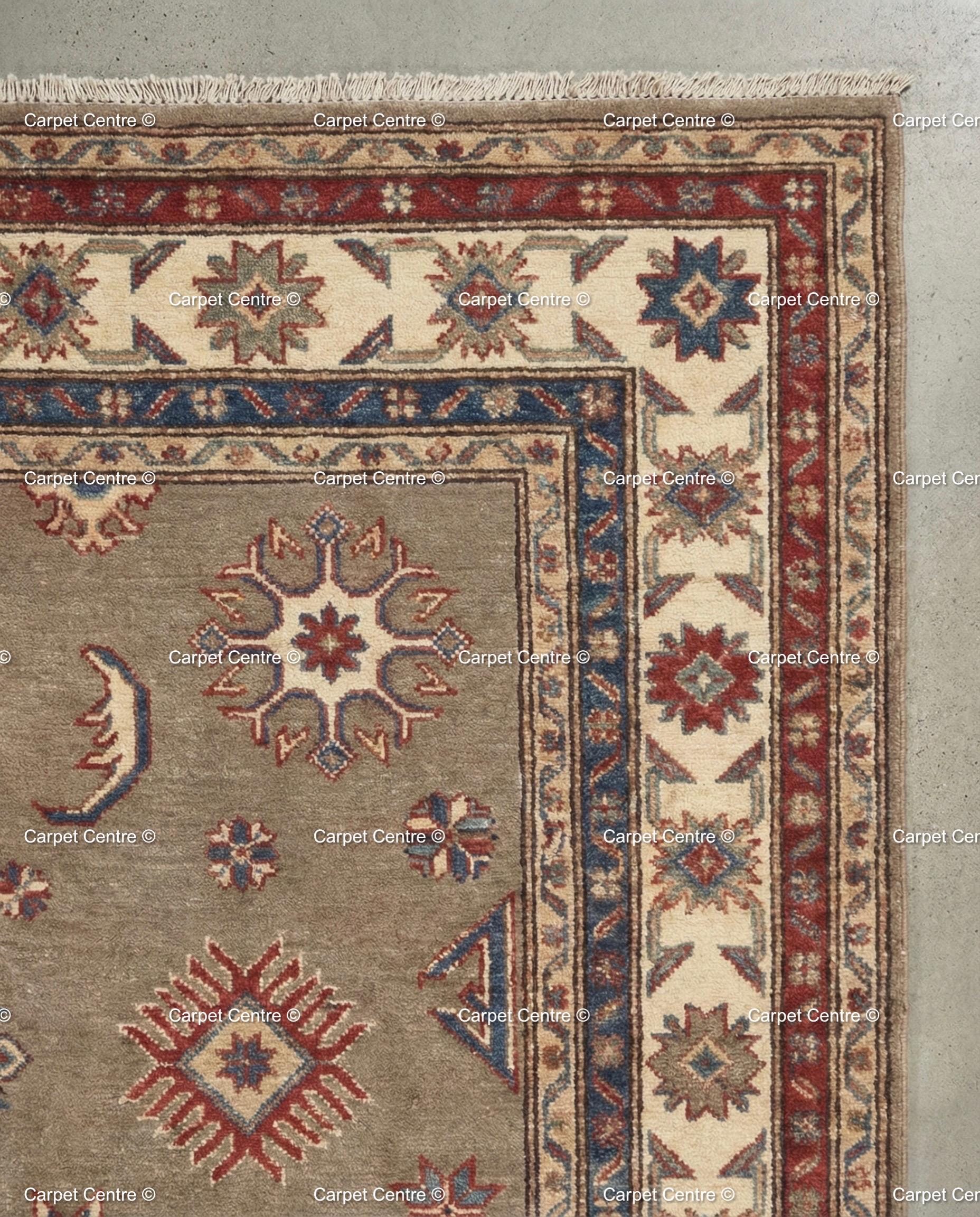 Taupe Oushak Rug, Hand Knotted Wool, Geometric Medallion