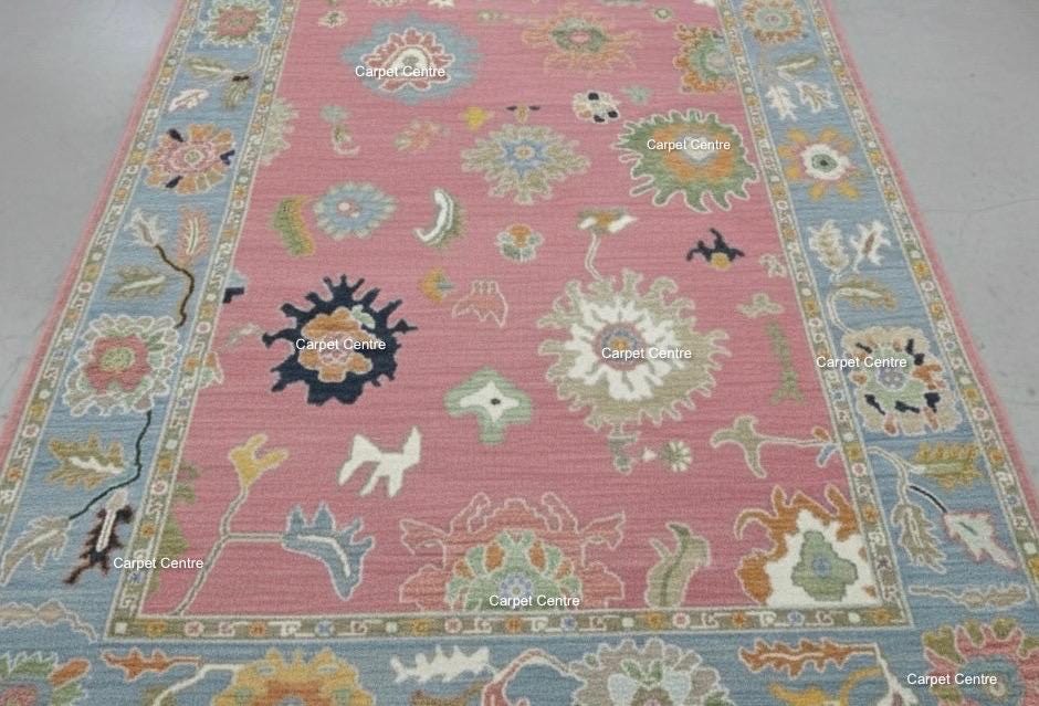 Hand-Knotted Oushak Wool Rug | Dusty Rose Bohemian Floral