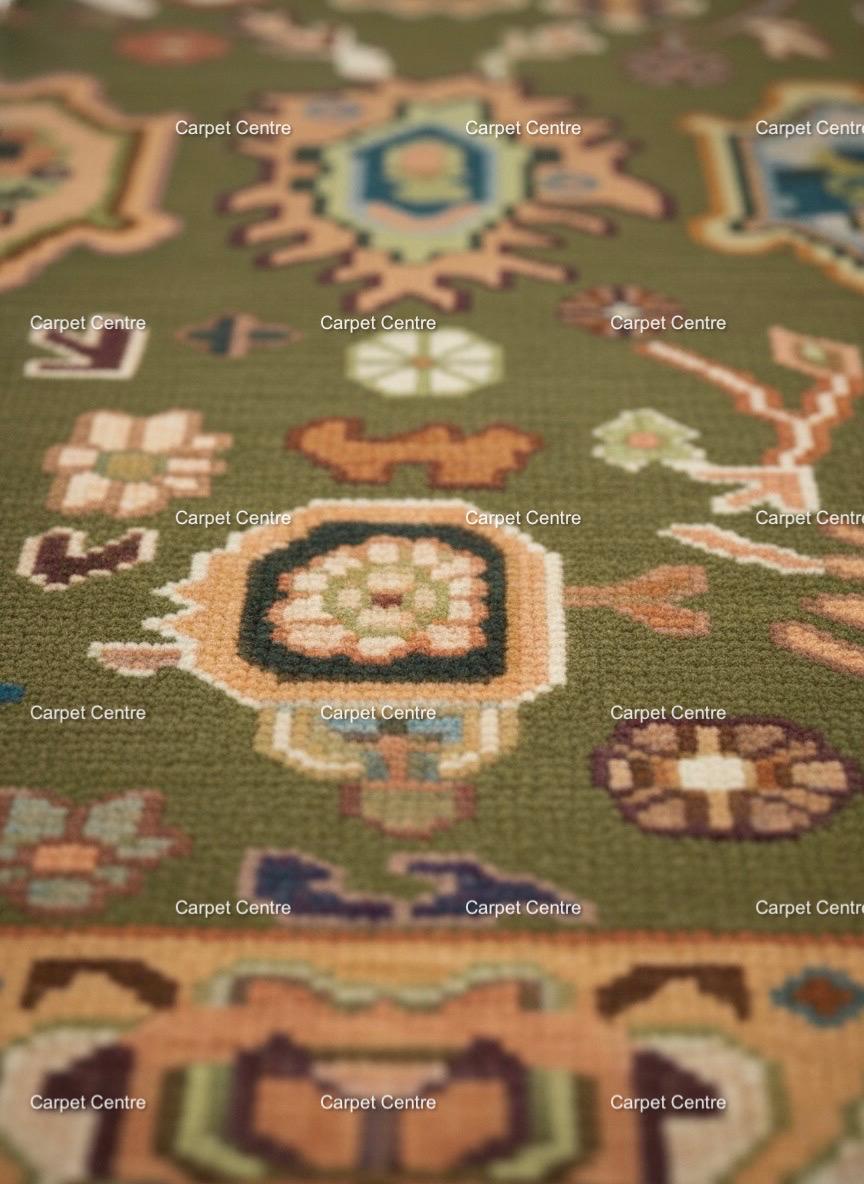 Olive Green Oushak Rug, Hand-Knotted Wool, Boho Farmhouse Decor