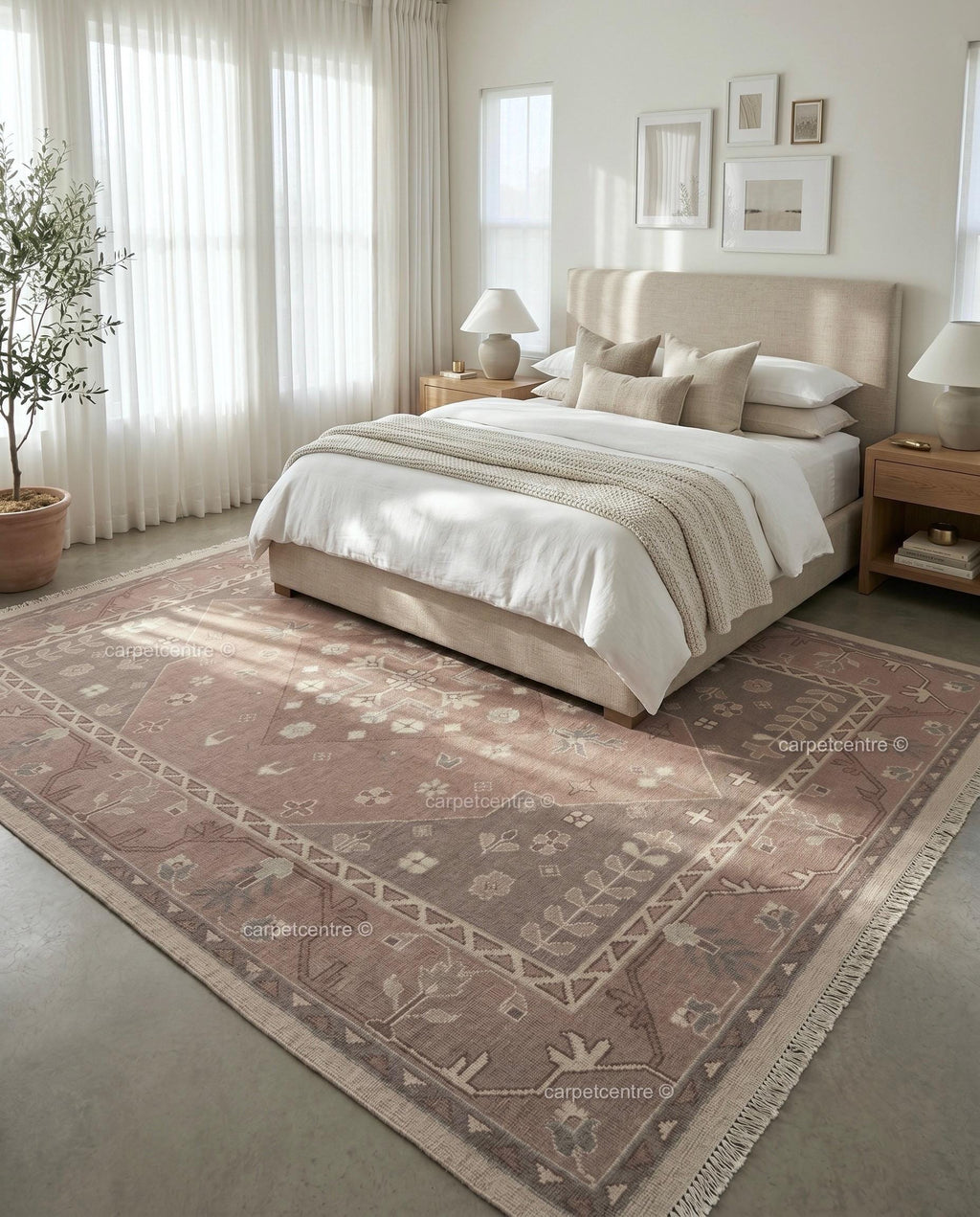 Hand Knotted Dusty Rose Oushak Rug, New Zealand Wool Area Rug