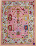 Pink Abstract Oushak Rug | Hand-Knotted Wool, Custom Sizes
