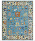 Hand-Knotted Light Blue Oushak Wool Rug, Eclectic Boho Style
