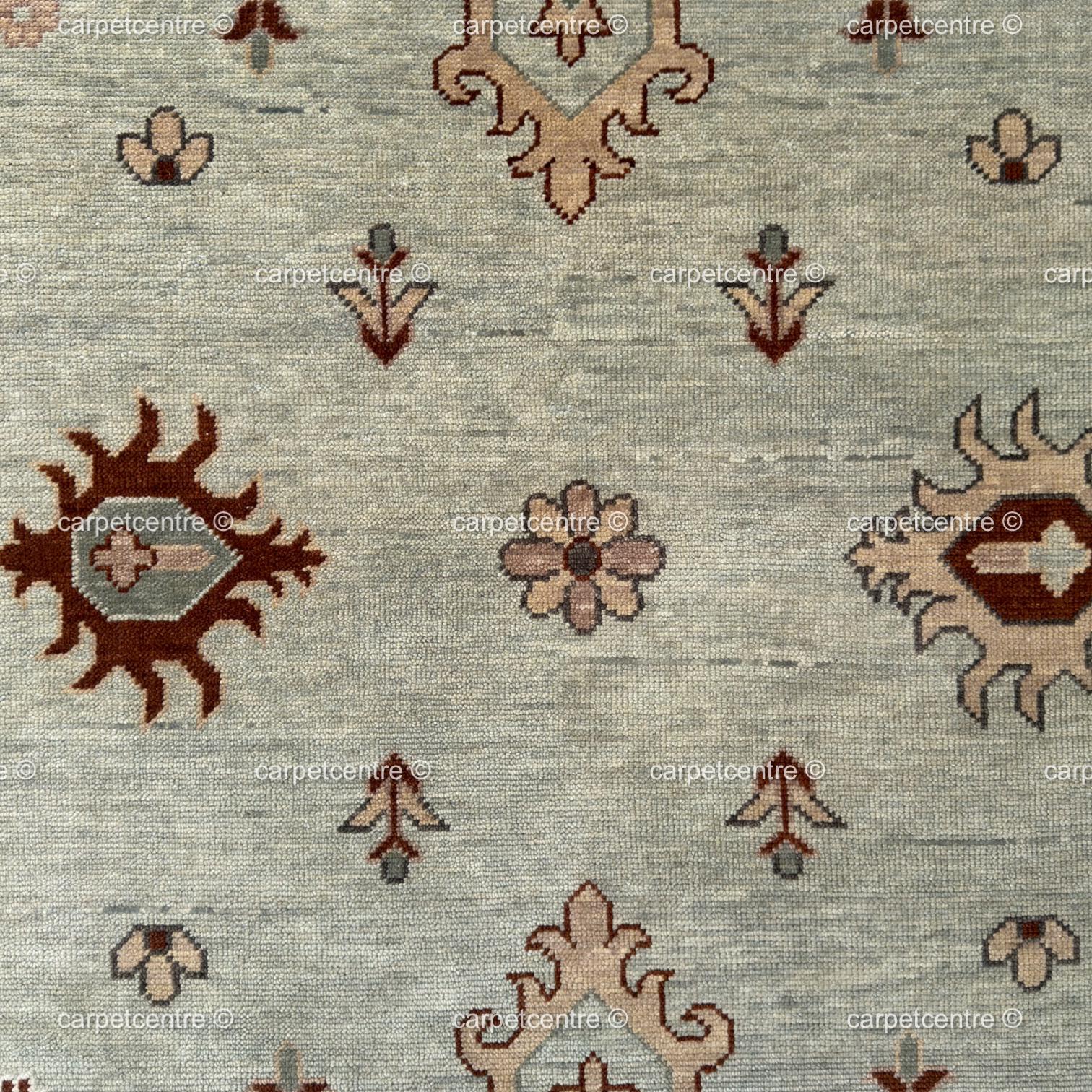 Hand Knotted Wool Oushak Rug, Mint Green Floral Turkish Carpet, Rust Border Area Rug