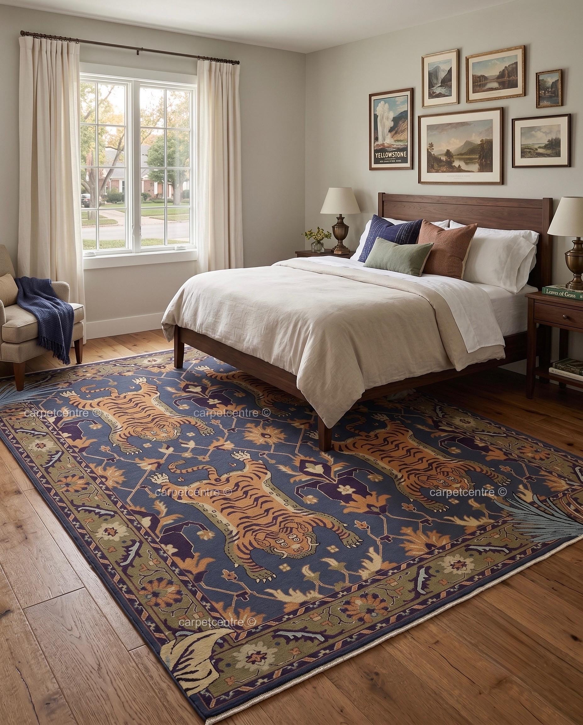 Hand Knotted Tiger Oushak Rug, 100% New Zealand Wool, Turkish Animal Motif Area Rug