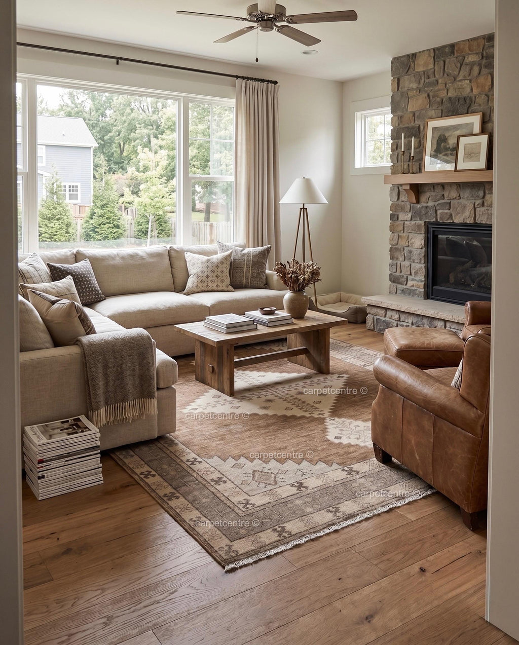 Hand Knotted Oushak Rug: Brown New Zealand Wool Tribal Carpet (Custom Size)