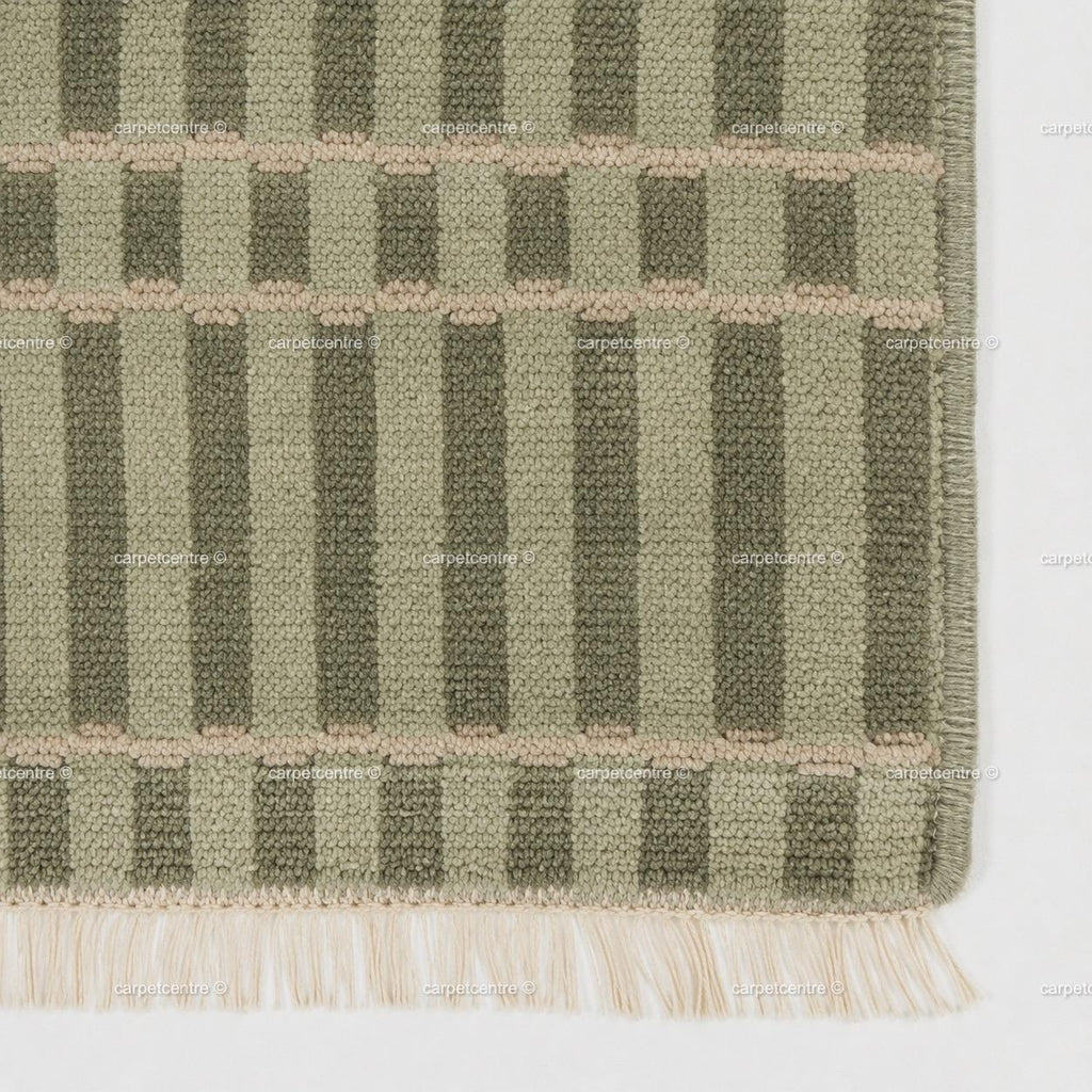 Hand Knotted Wool Rug: Modern Striped, New Zealand Wool, Turkish Knot, Brown Beige Carpet