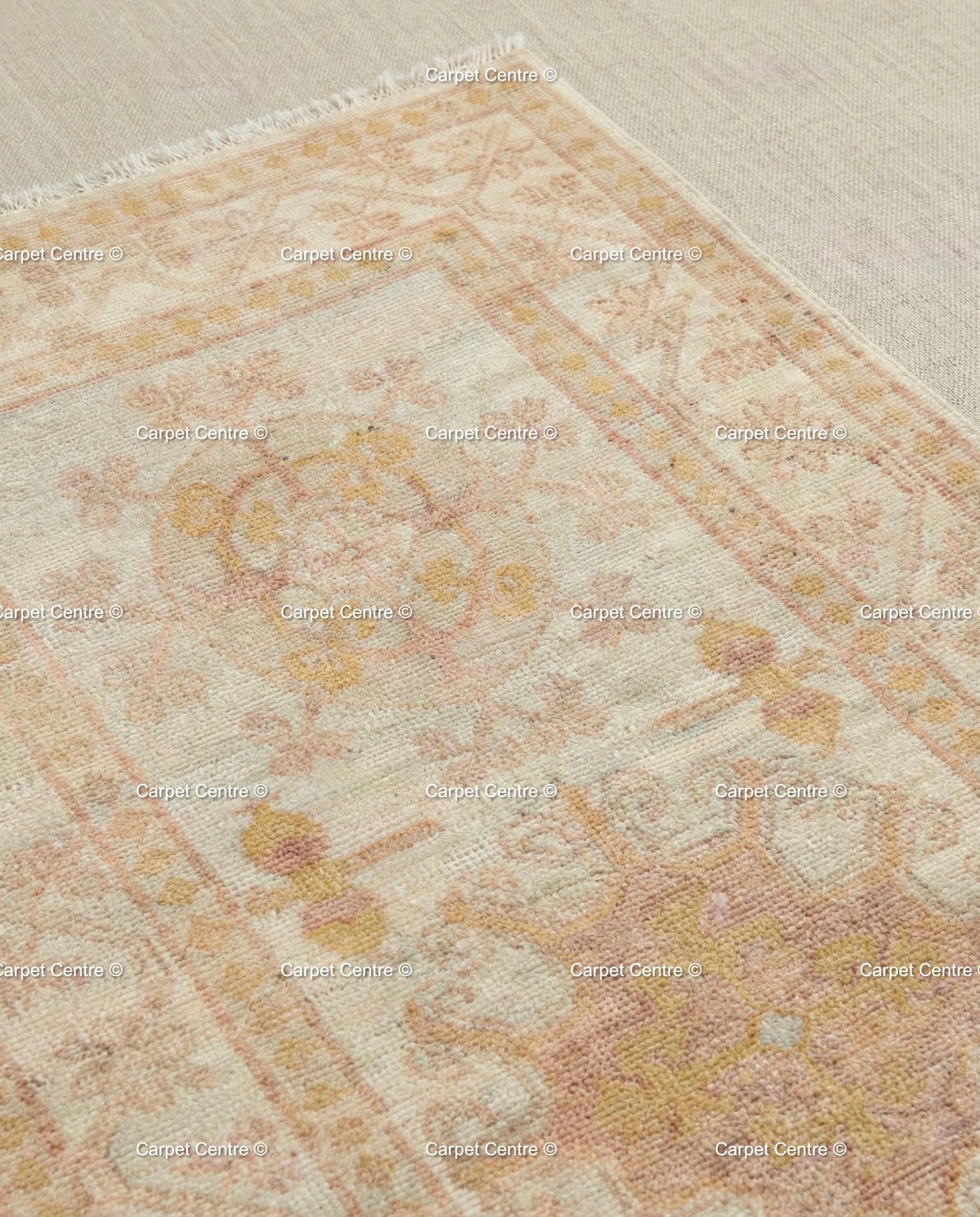 Custom Hand-Knotted Oushak Wool Runner Rug, Pink & Beige, 4x7 Foot ( Without Fringe )