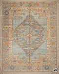 Handmade Oushak Wool Rug, Blue & Coral Medallion, Turkish Knot