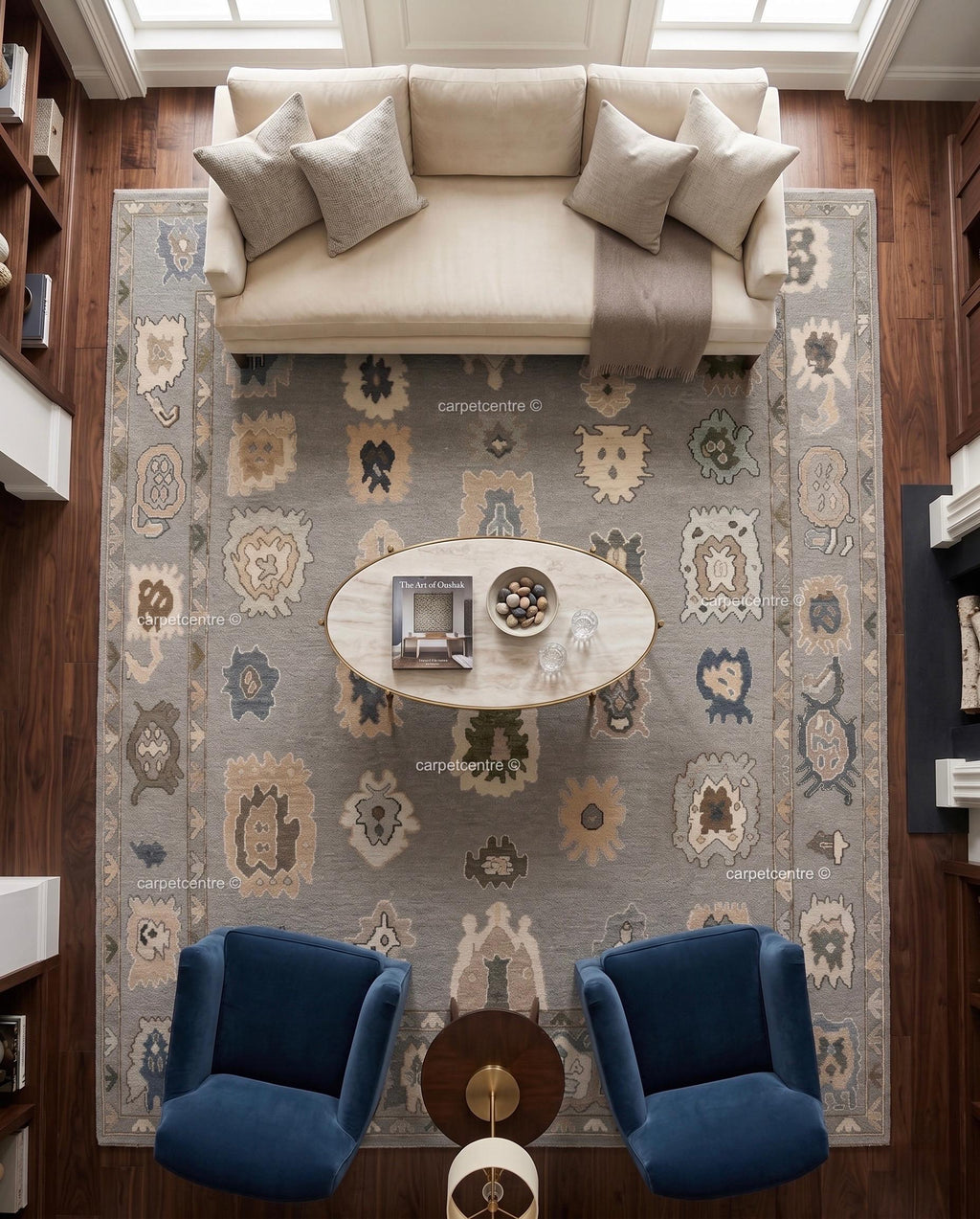 Hand Knotted Wool Oushak Rug | Muted Geometric Tribal Design, Neutral Tones