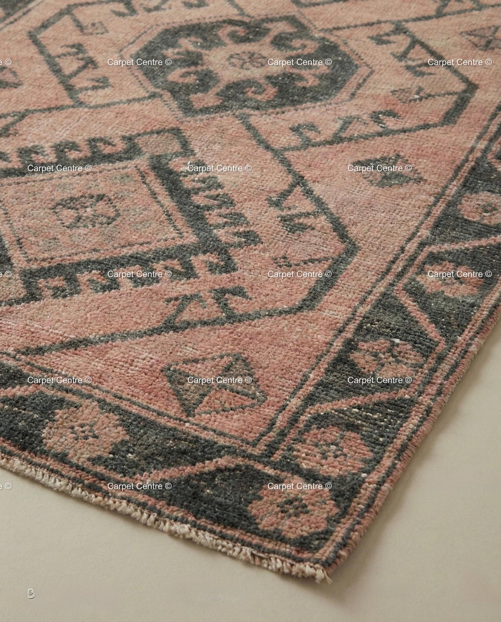 Muted Pink Oushak Turkish Runner, Hand-Knotted Wool Geometric Rug, Boho Hallway Mat