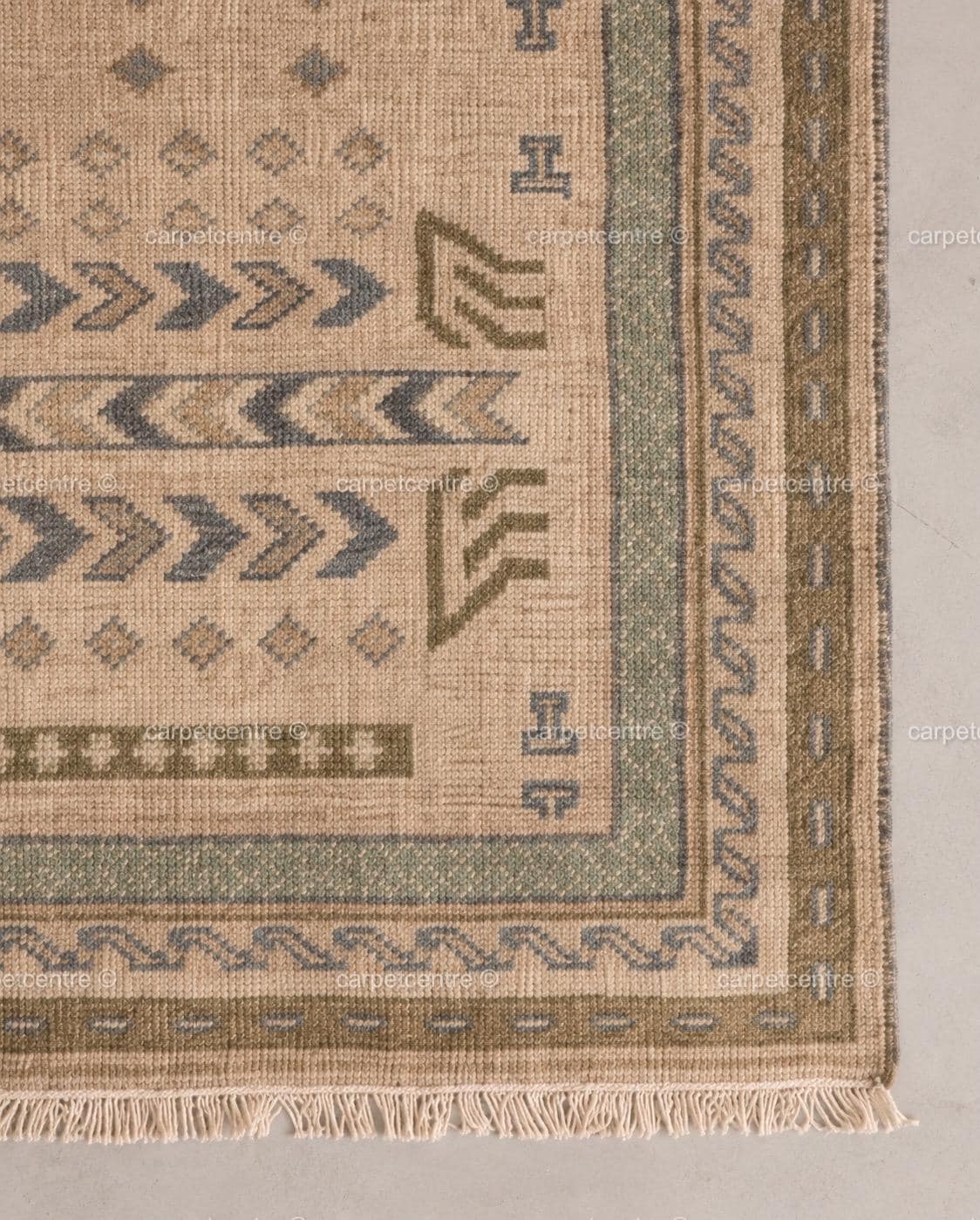 Beige Sage Green Oushak Rug | Vintage Turkish Geometric Tribal Carpet | Boho Farmhouse Decor