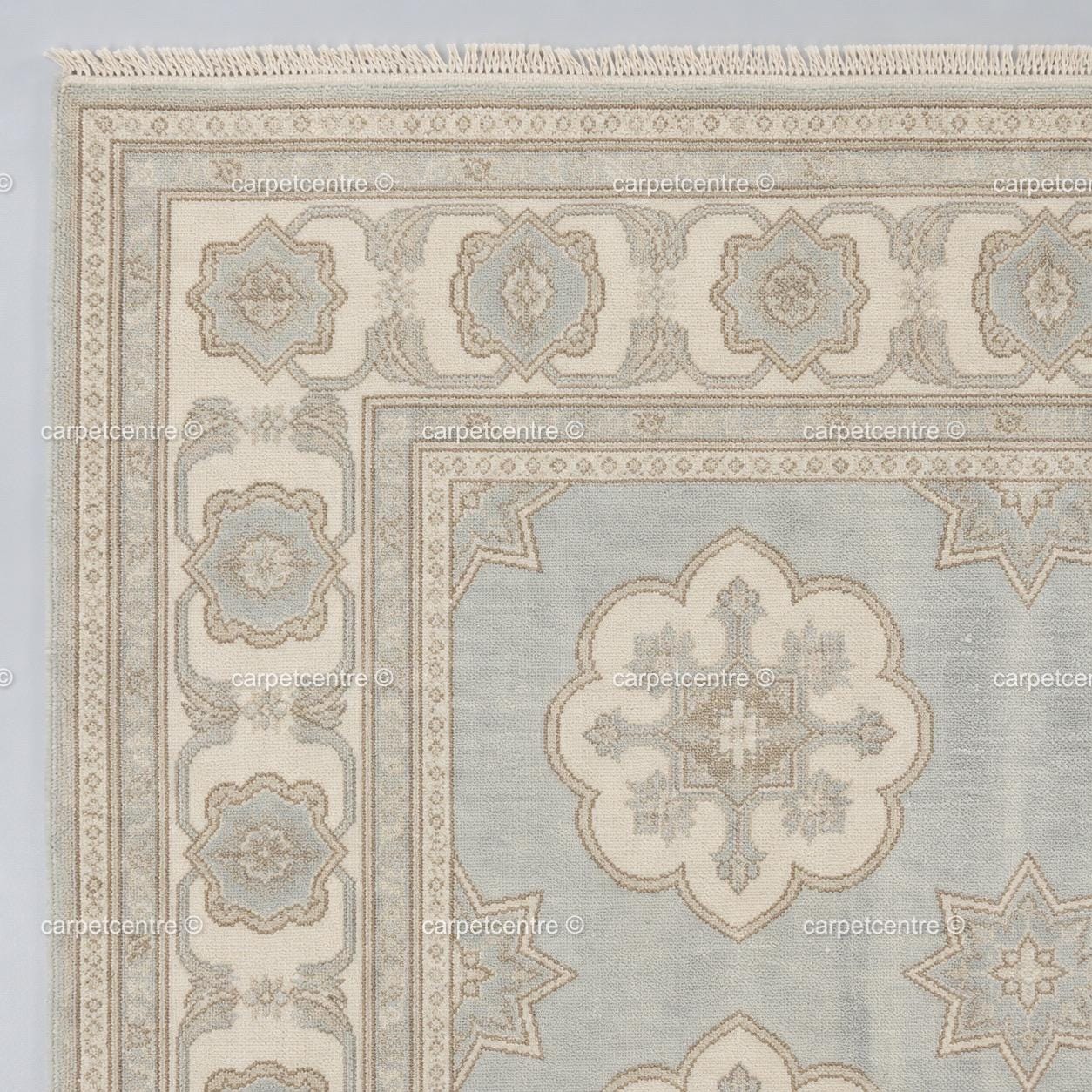 Hand-Knotted Oushak Rug | Light Blue Wool Floral Medallion Carpet | Vintage Boho Decor