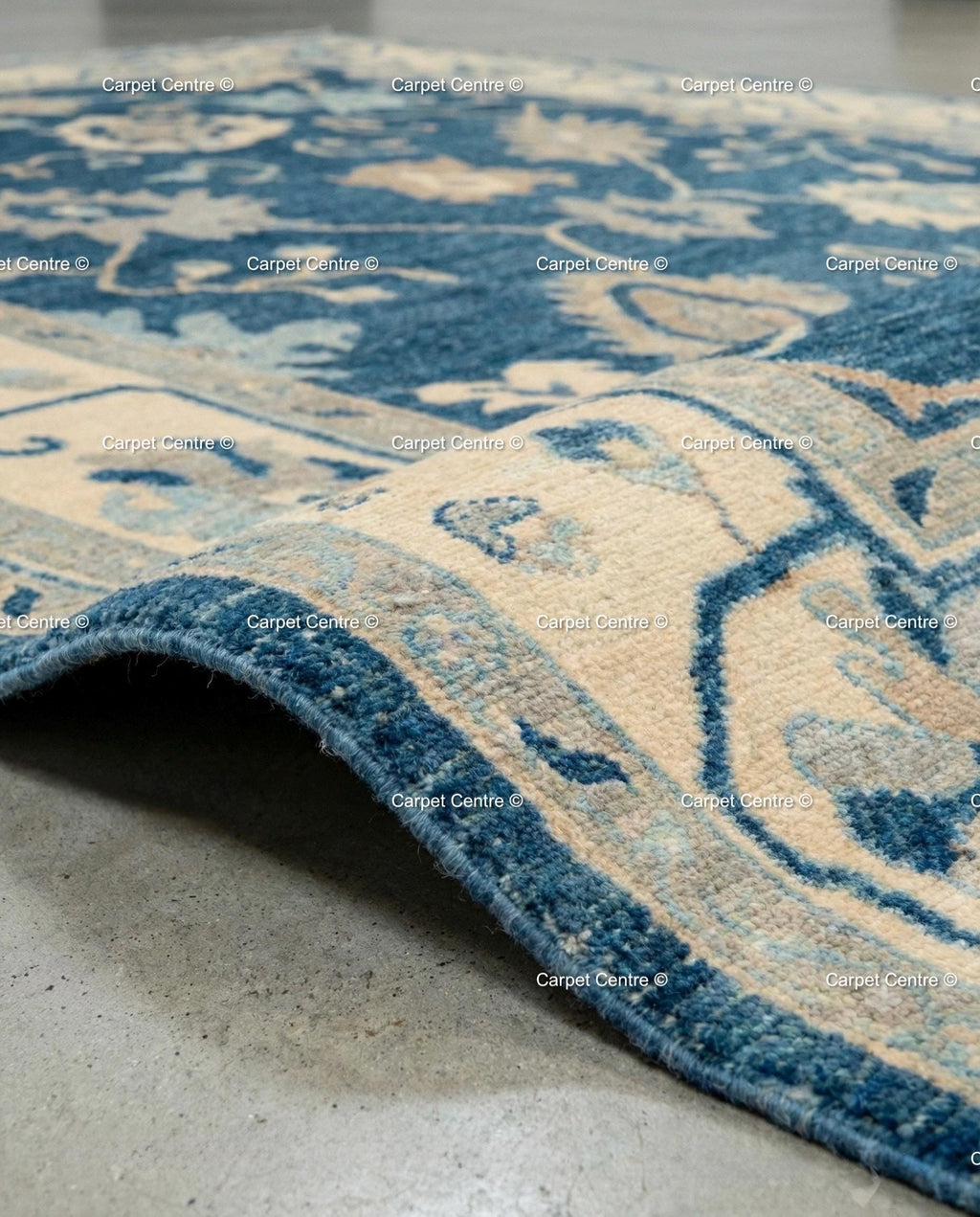 Hand Knotted Navy Blue Wool Oushak Rug, Traditional Floral Carpet