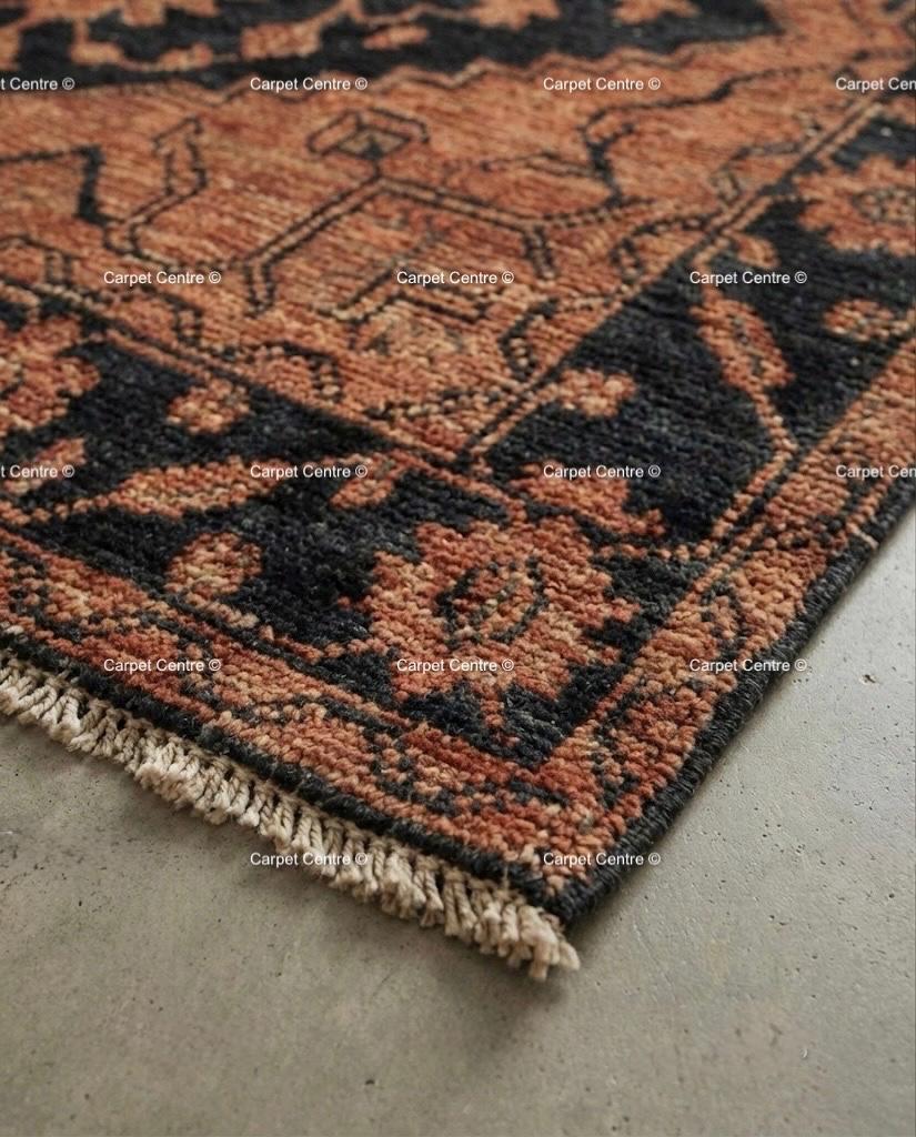 Handmade Oushak Wool Rug, Black and Rust Geometric Medallion