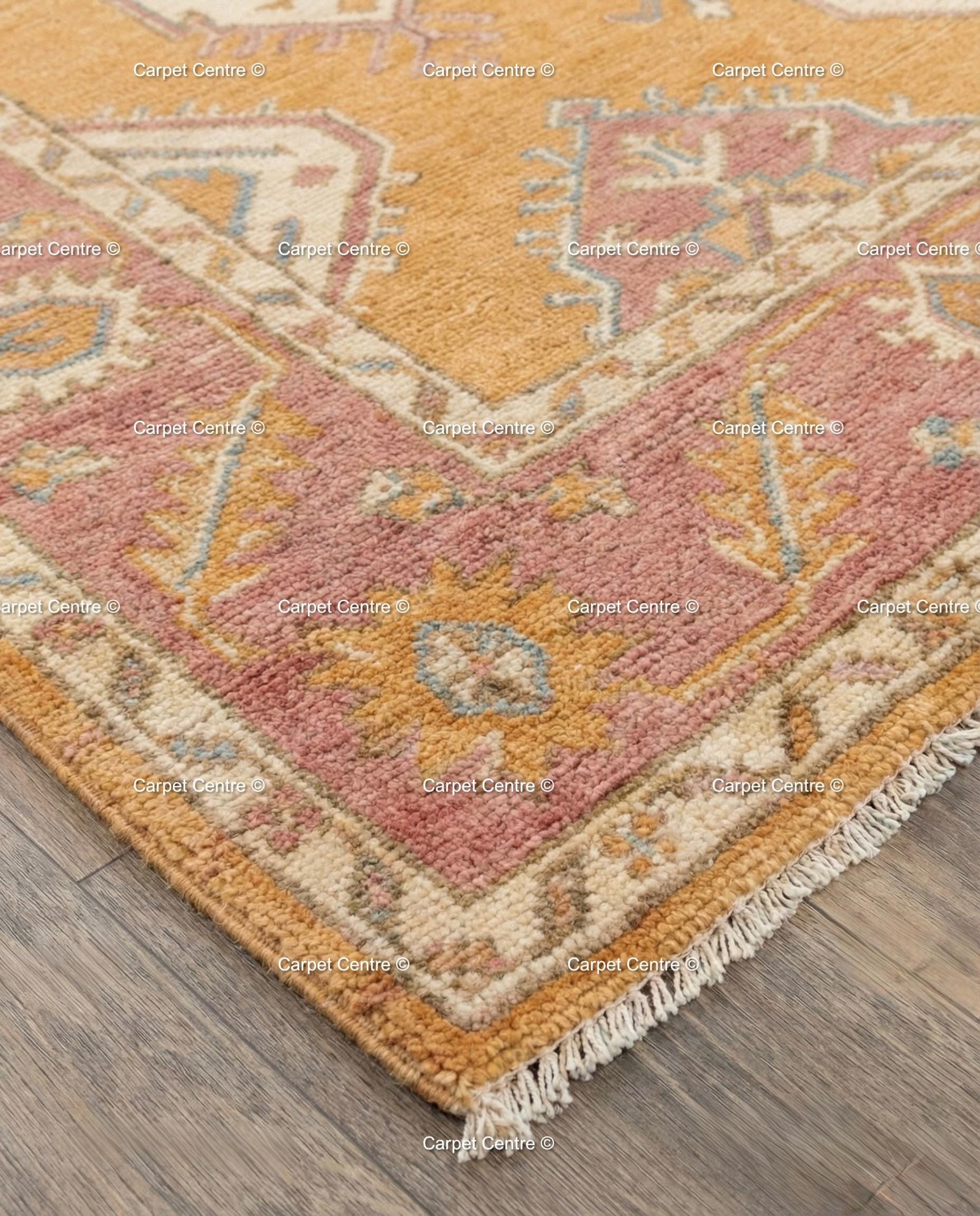 Golden Yellow Oushak Rug, Hand Knotted Wool 8x10, Sunset Boho Decor