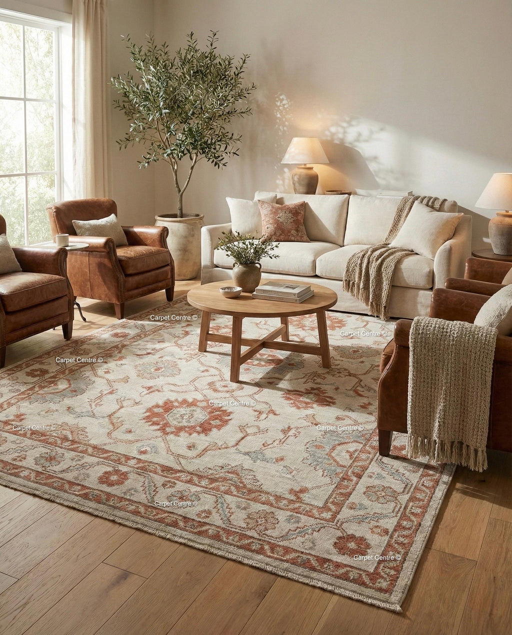 Hand Knotted Turkish Wool Oushak Rug, Rust & Slate Geometric