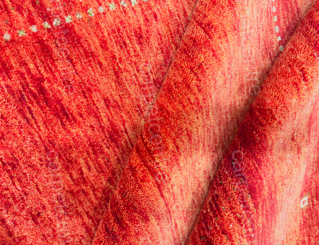 Hand-Knotted Lincoln Wool Rug: Red Gabbeh Style, 7'11" x 5'6"