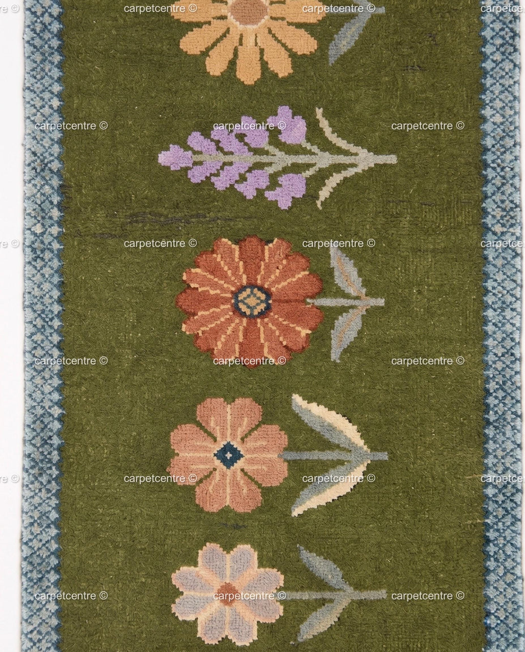 Handmade Wool Runner Rug – Olive Green Wildflower Botanical Carpet (Custom Sizes)