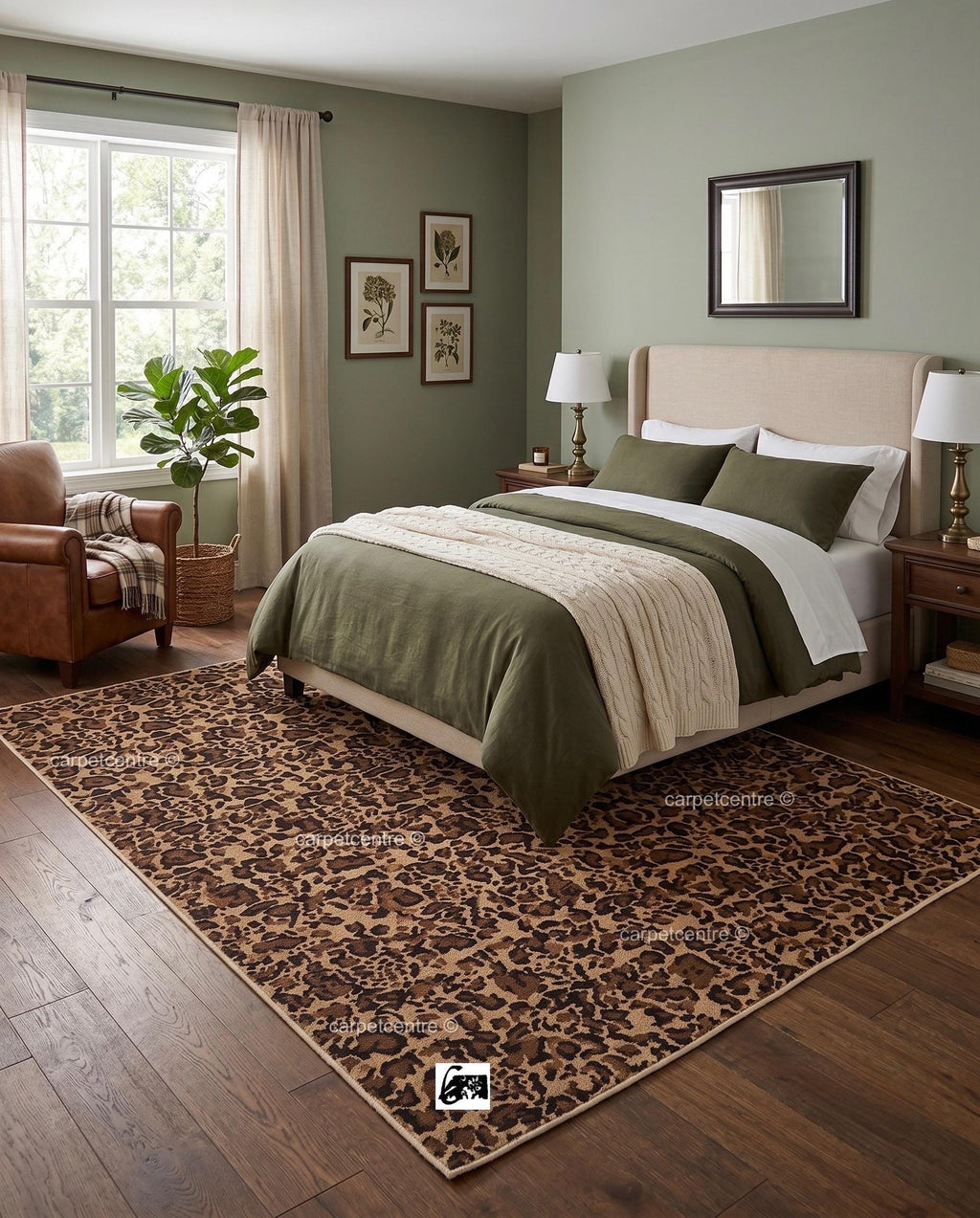 Hand Knotted Leopard Print Oushak Rug | Wool Turkish Area Carpet, Earth Tone Safari Decor