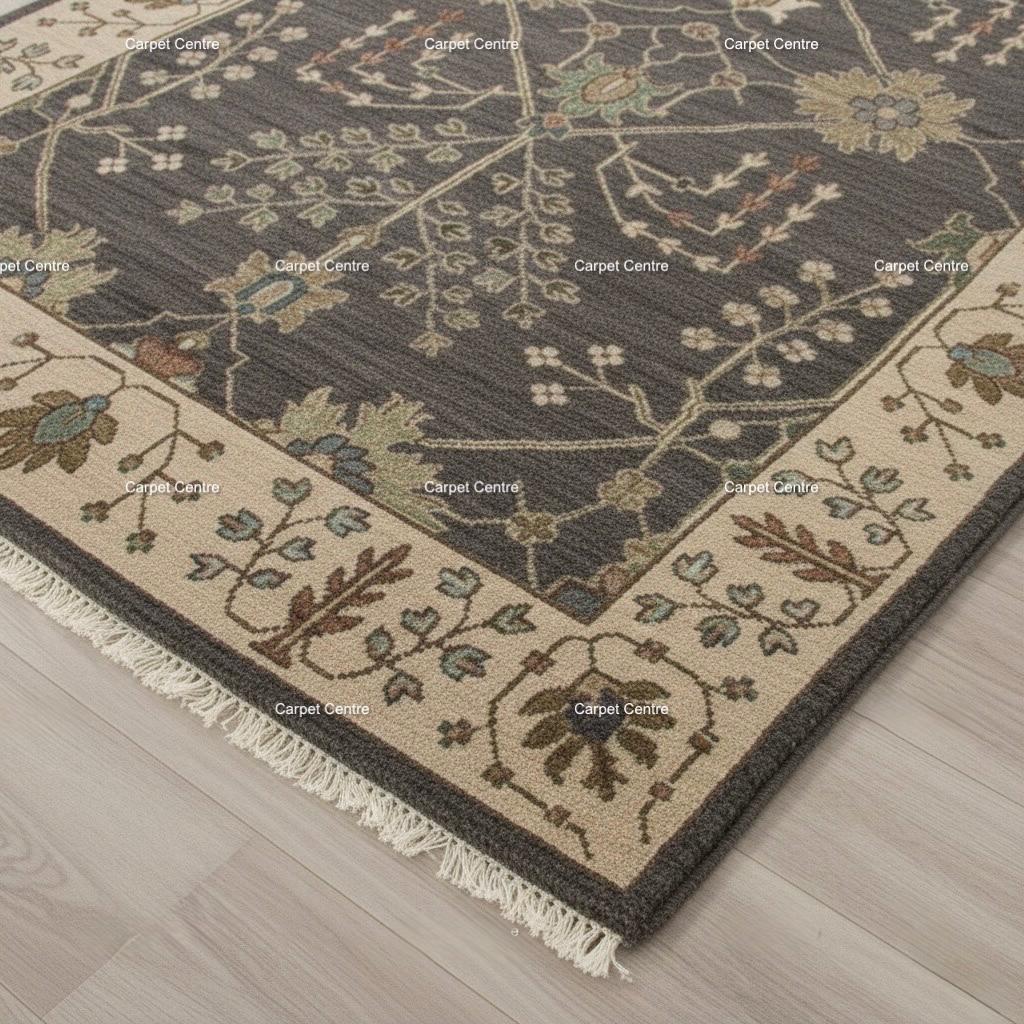 Hand-Knotted Wool Area Rug: Brown Oushak Tree of Life Carpet