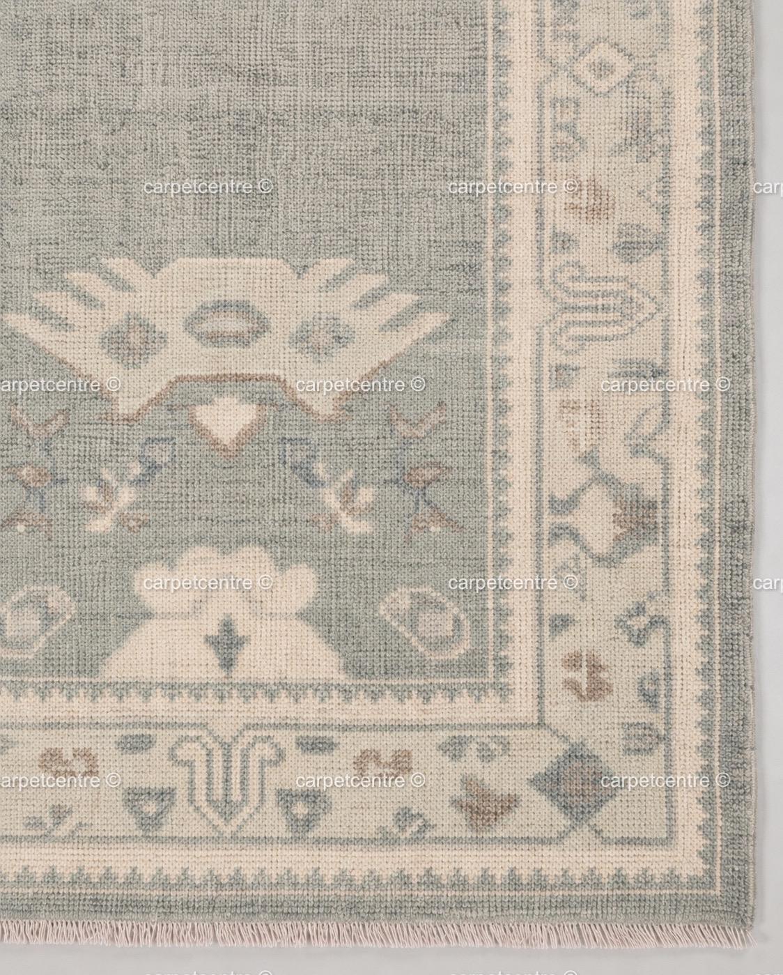Muted Sage Oushak Rug | Hand-Knotted Wool Carpet, Tribal Geometric Boho Decor