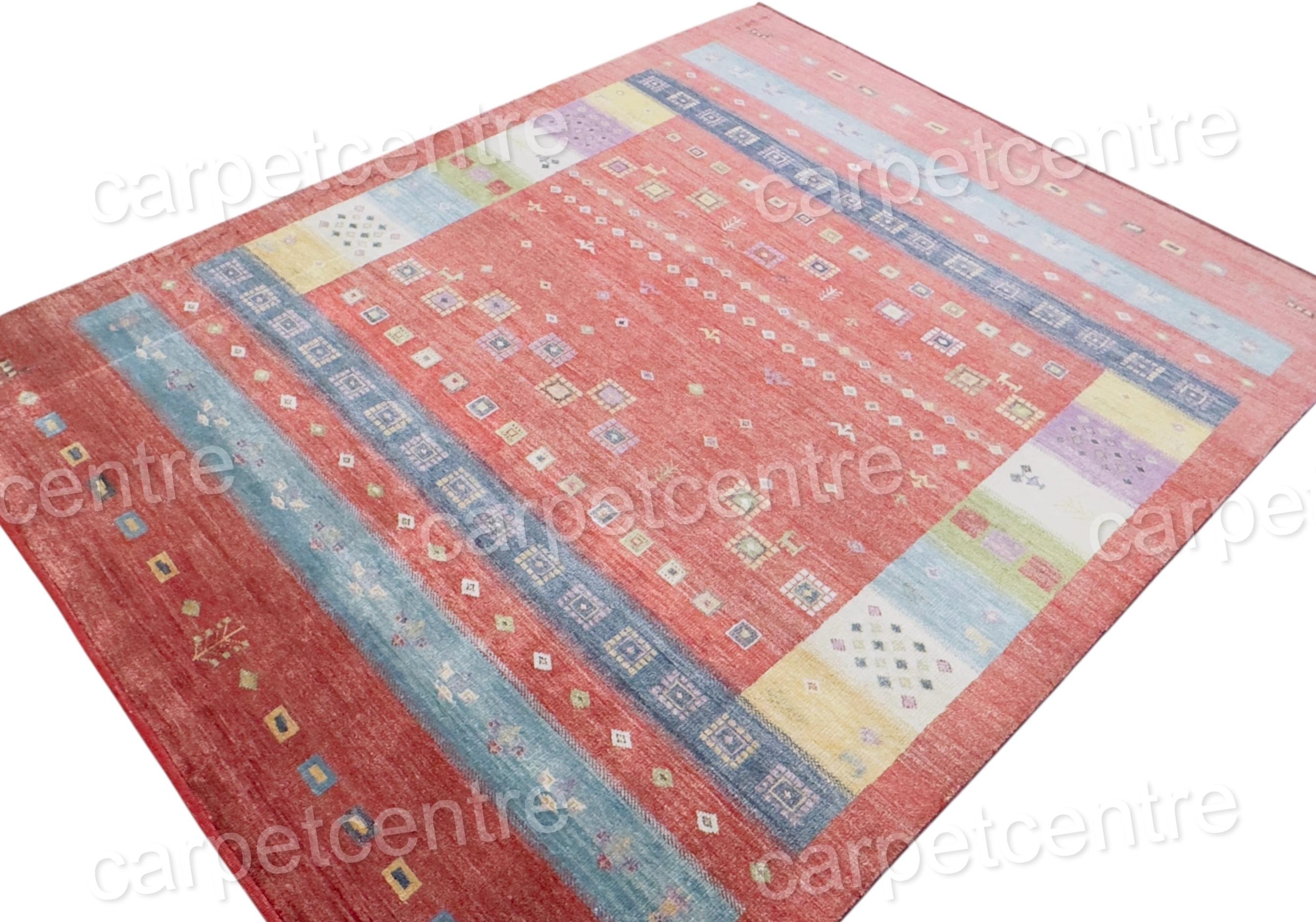 Hand-Knotted Bamboo Silk Rug | Red Geometric Tribal Gabbeh Carpet (7'5"x5'9")