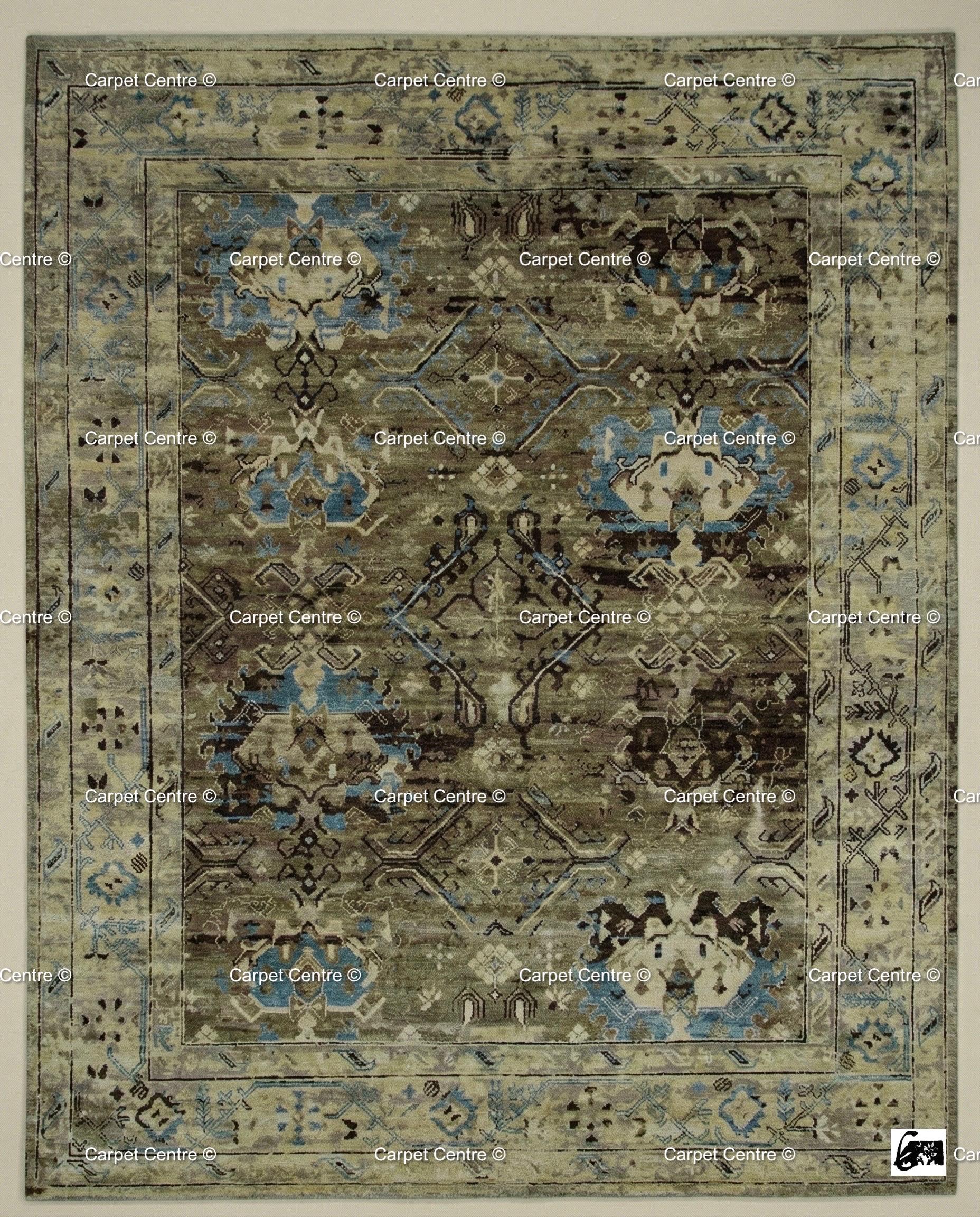 Hand Knotted Turkish Wool Rug, Olive Green Tribal Oushak, 8x10
