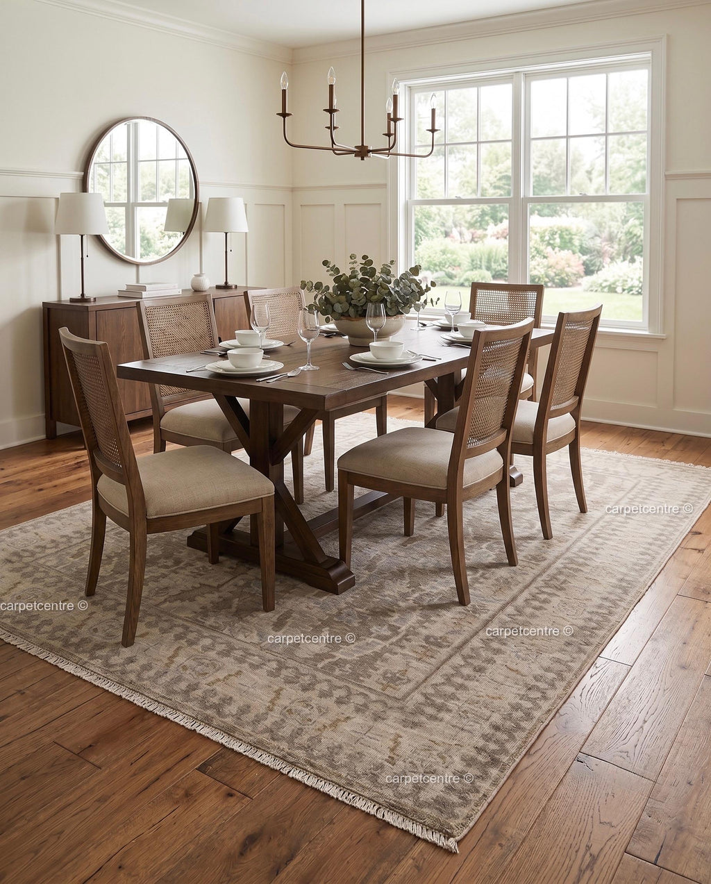 Hand Knotted Wool Oushak Rug, Neutral Beige Anatolian Carpet, Farmhouse Living Room Area Rug