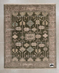 Hand Knotted Oushak Rug, Olive Green Wool, Geometric Tribal Anatolian Carpet
