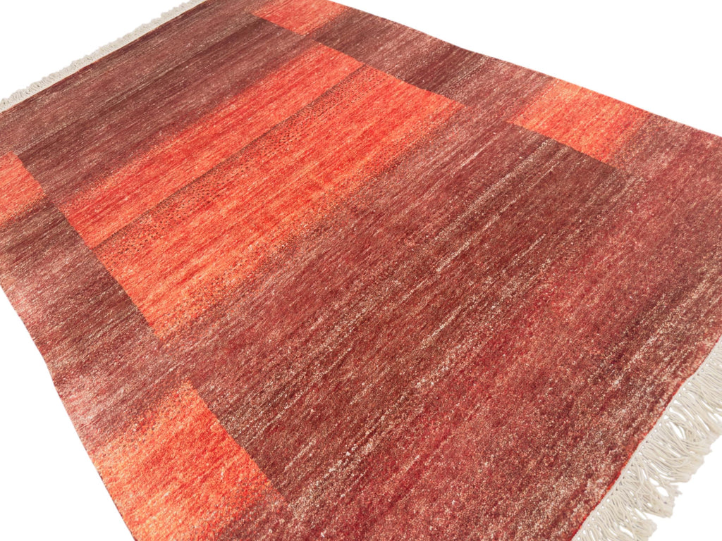 Red Maroon Hand Knotted Gabbeh Rug: Bamboo Silk & Cotton 5'11" x 3'11" | Quick Ship