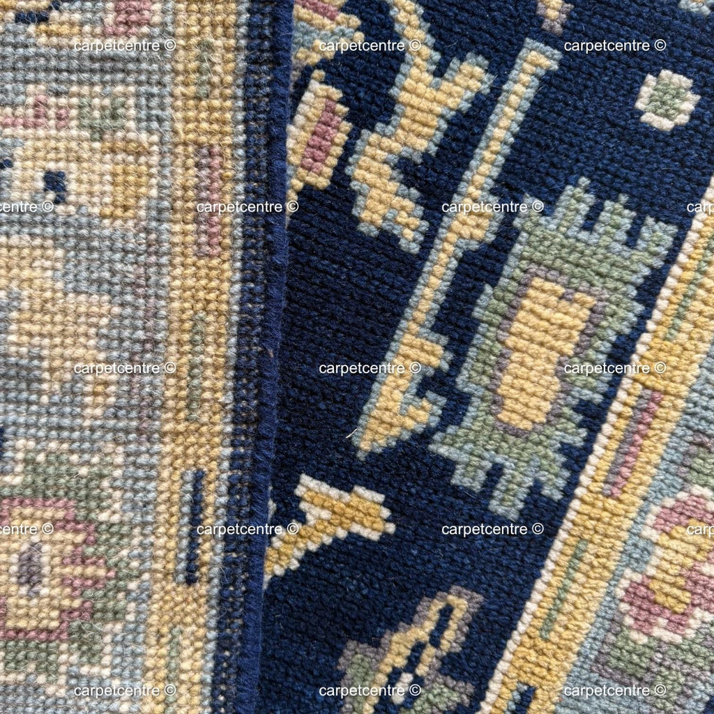 Handmade Navy Blue Oushak Runner Rug | Floral Hallway Entryway Wool Rug