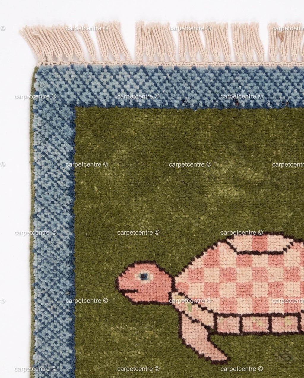 Handmade Wool Turtle Runner Rug – Olive Green Tortoise Design Hallway Carpet