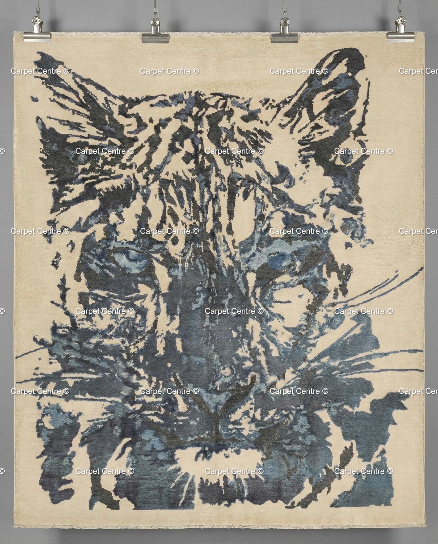 Hand-Knotted Silk Wool Abstract Tiger Oushak Rug, Modern Animal Print Area Rug
