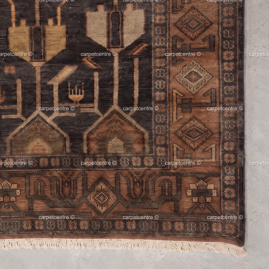 Hand Knotted Oushak Wool Rug, Dark Brown Tribal Vintage Turkish Geometric 8x10 9x12 Custom Living Room Bedroom Rug - 100% Handmade