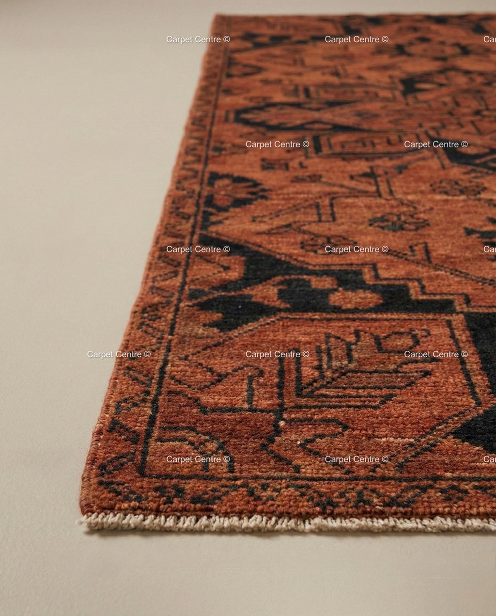 Rust Oushak Runner Rug, Hand-Knotted Wool, Turkish Knot Heriz Style