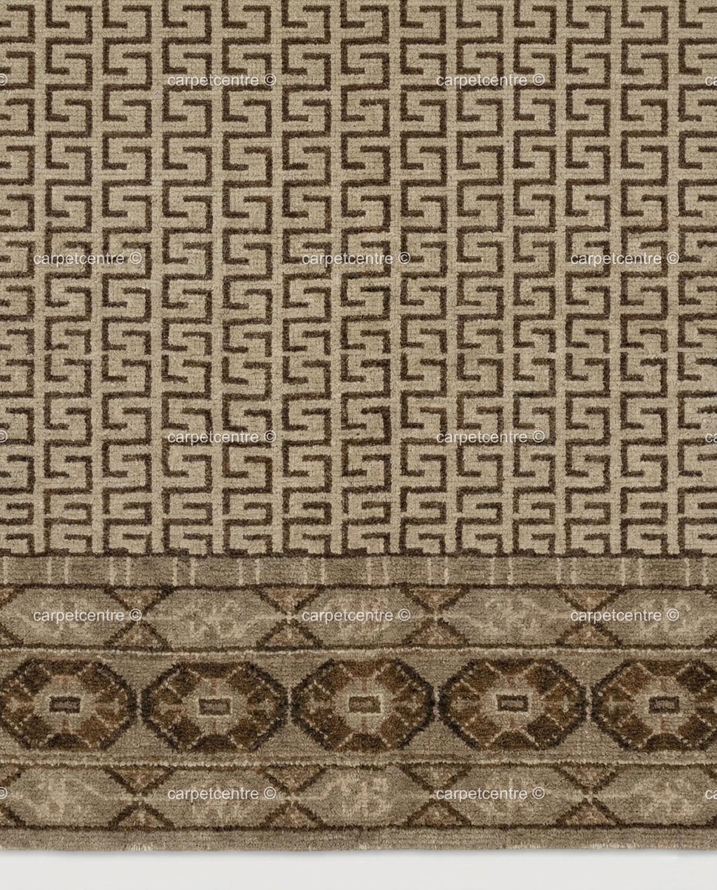 Neutral Geometric Oushak Rug | Beige Greek Key Wool Carpet (Custom Sizes)