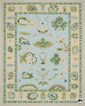 Handmade Oushak Wool Rug: Aqua Blue & Sage Green, Abstract Design