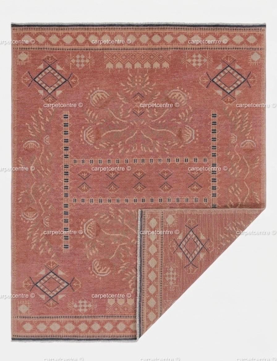 Hand Knotted Oushak Wool Rug , Distressed Pink Turkish Anatolian 8x10 9x12 Area Rug
