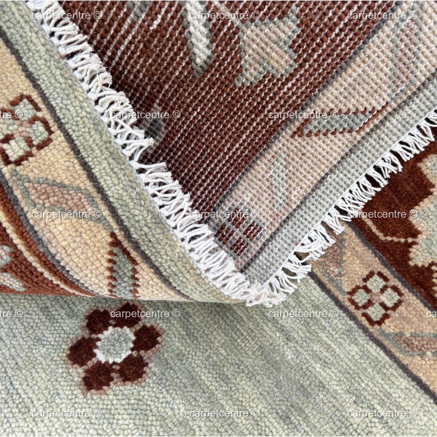 Hand Knotted Wool Oushak Rug, Mint Green Floral Turkish Carpet, Rust Border Area Rug
