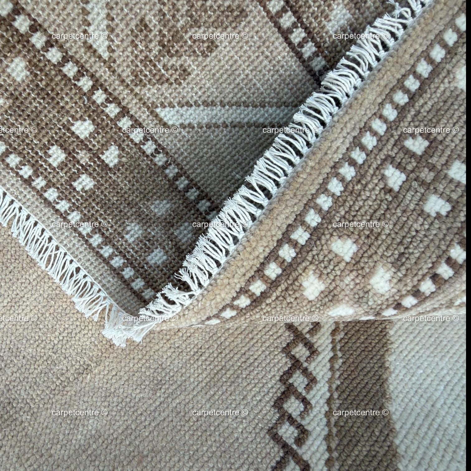 Handknotted Oushak Rug | Neutral Beige Wool Turkish Tribal Carpet