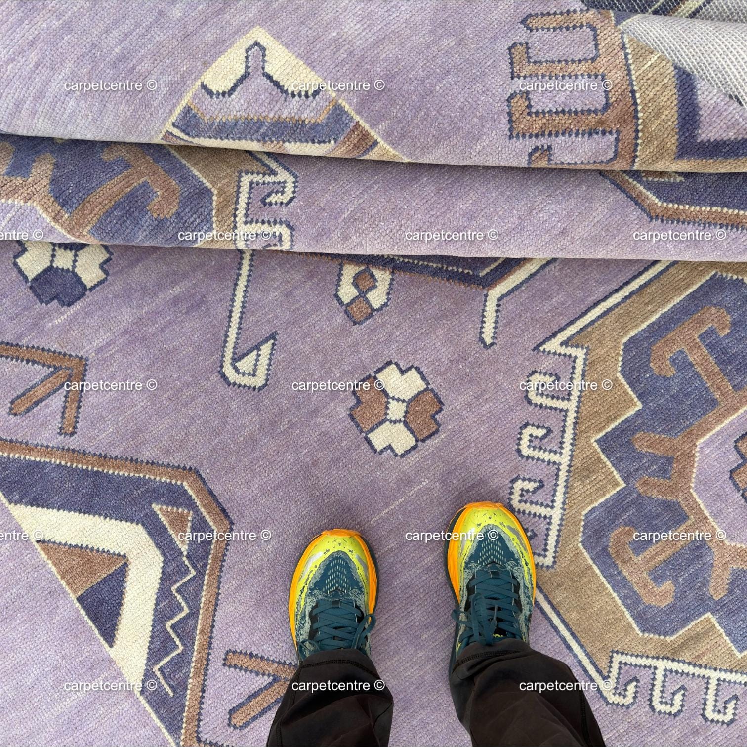 Hand Knotted Wool Oushak Rug, Lavender Lilac Geometric Turkish Carpet, Pastel Boho Nursery Decor