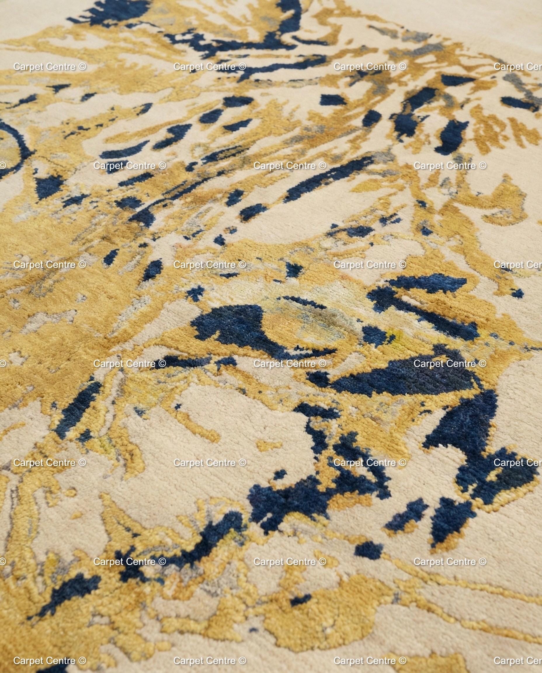 Hand-Knotted Silk Wool Abstract Tiger Oushak Rug, Modern Animal Print Area Rug
