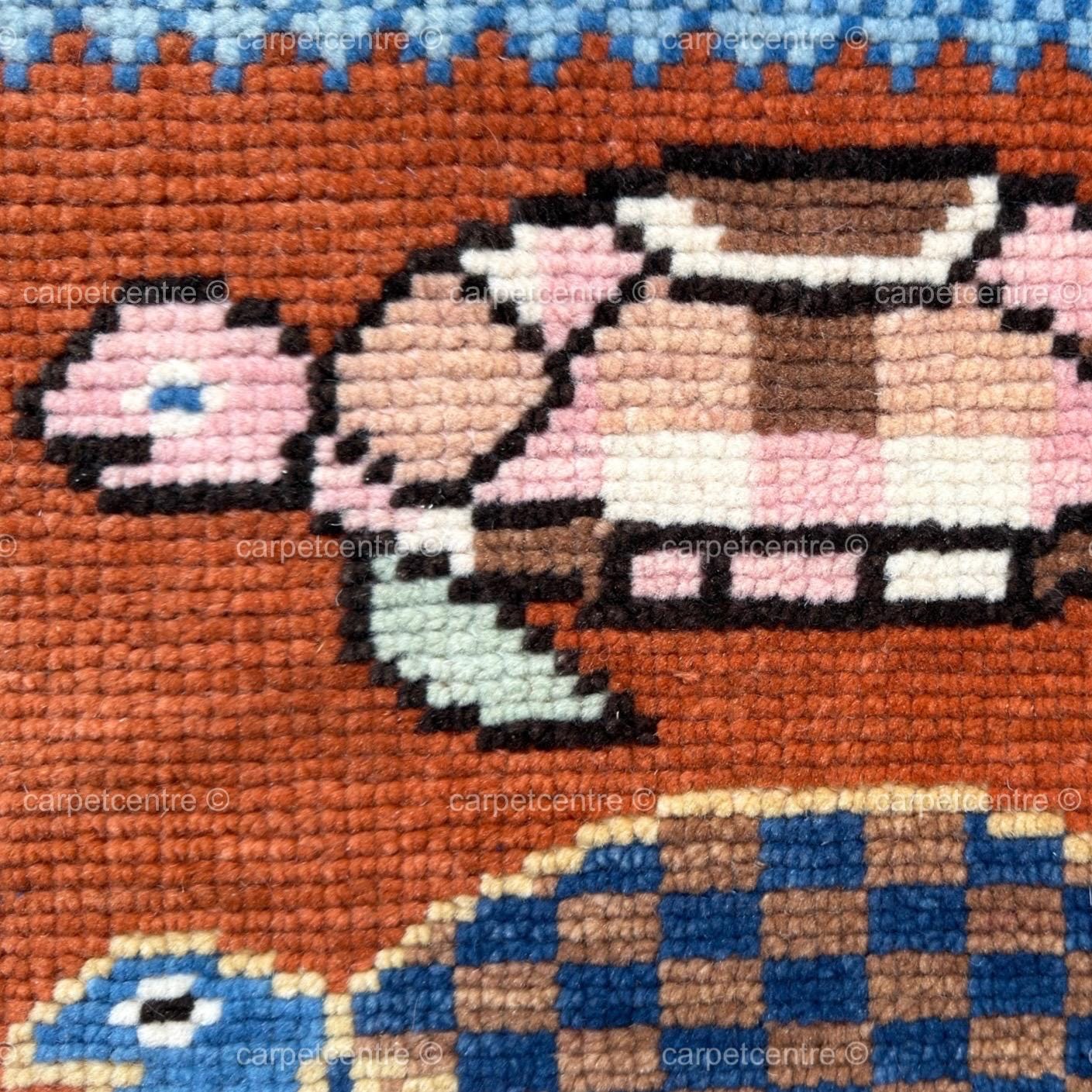 Hand Knotted Turtle Runner Rug, New Zealand Wool Oushak Style Carpet