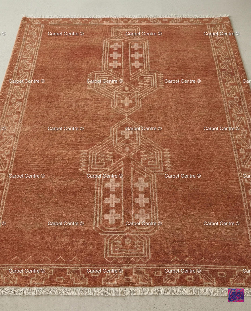 Burnt Orange Oushak Rug, Rust Cream Geometric Turkish Carpet, Boho Living Room 8x10 9x12