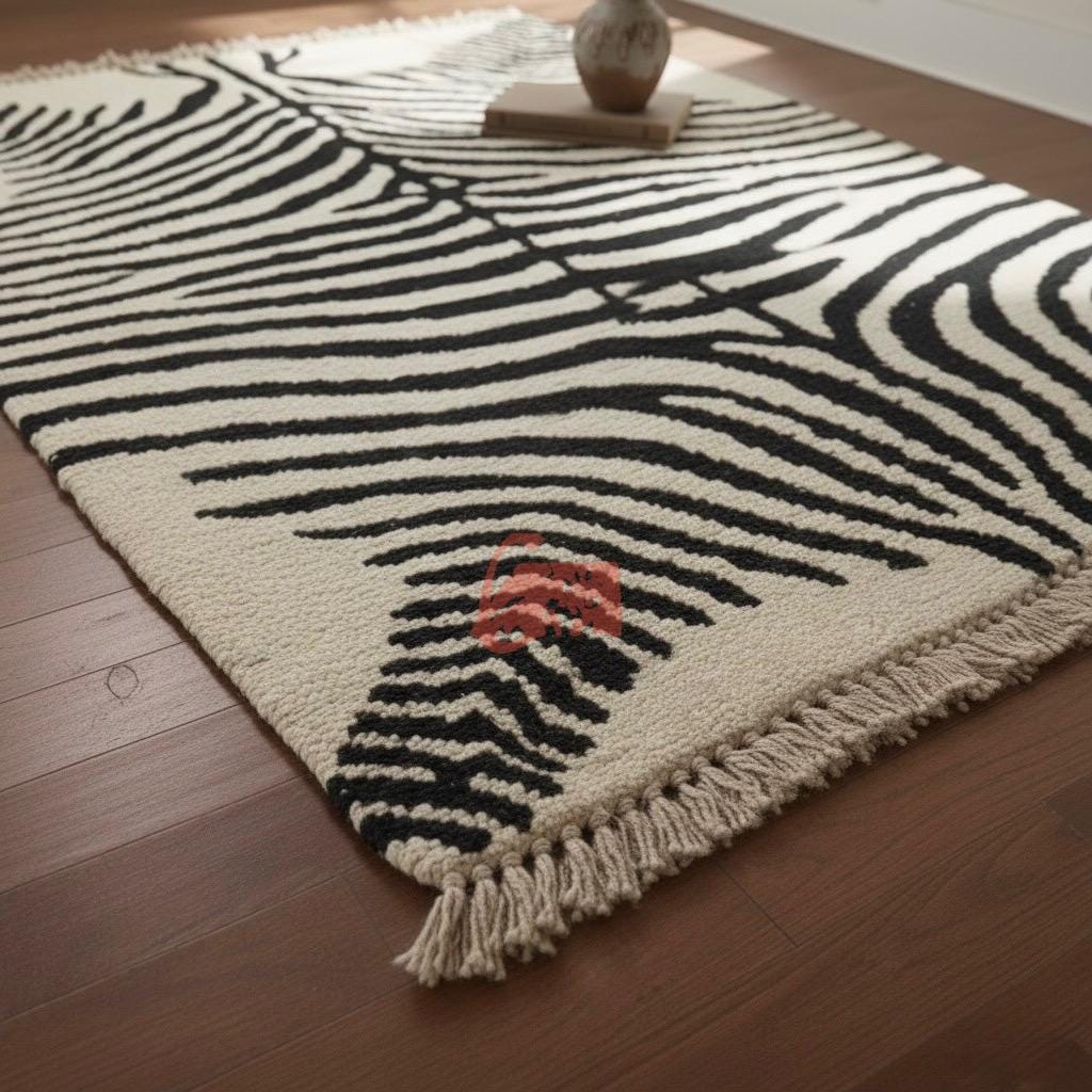 Hand-Knotted Wool Zebra Print Rug, Modern Statement Rug