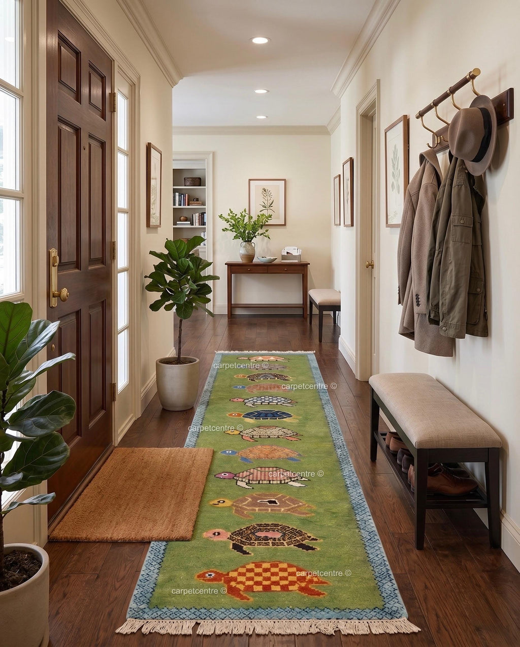 Handmade Wool Turtle Runner Rug – Colorful Tortoise Design Hallway Carpet
