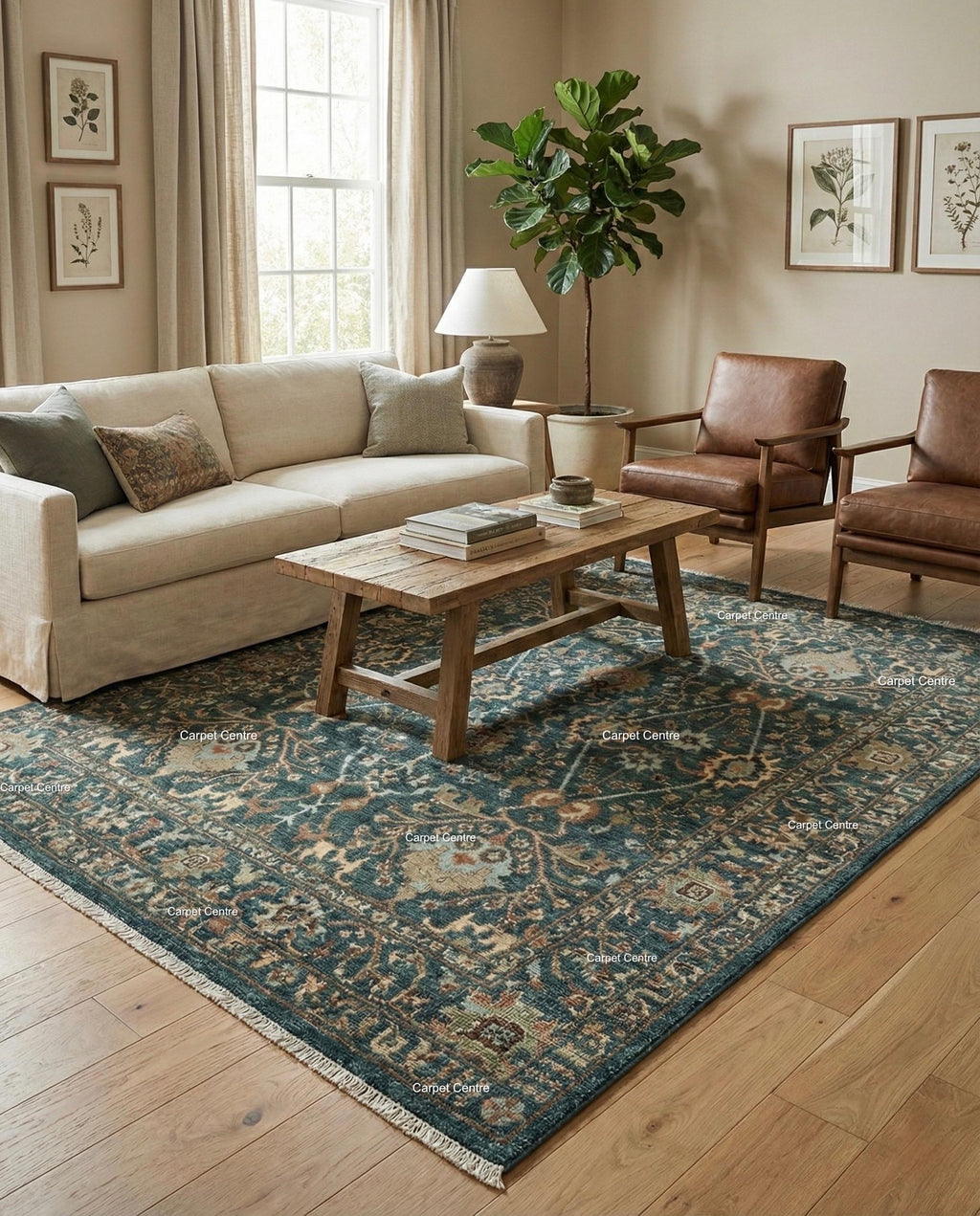 Hand Knotted Teal Oushak Rug, Wool Floral Medallion, Boho Decor